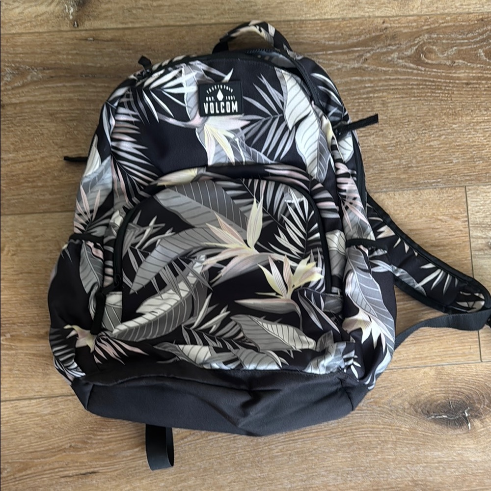 Volcom Black and Gray Backpack with Tropical Design Like New